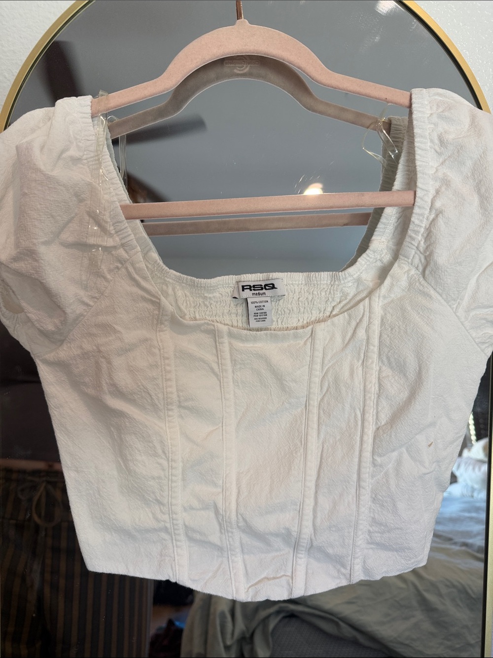 RSQ White Square-Neck Corset-Style Crop Top